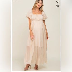 Pink Blush Maternity Beige Pleated Puff Sleeve Maxi Dress